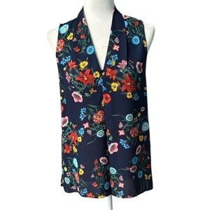 Violet & Claire Navy Floral Sleeveless Blouse Top Size Medium